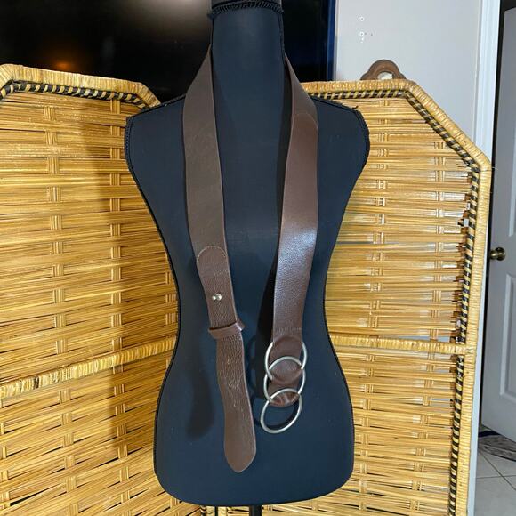 J. Jill Brown Leather Wide Belt Silver Ring Detail Boho Statement Size L - Picture 3 of 6